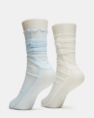 2 Pack Sofia Solid Mesh Crew Socks Light Blue