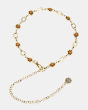 Colored Stone Chain Belt Gold